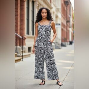 Luxology Black & White Floral Square-Neck Jumpsuit